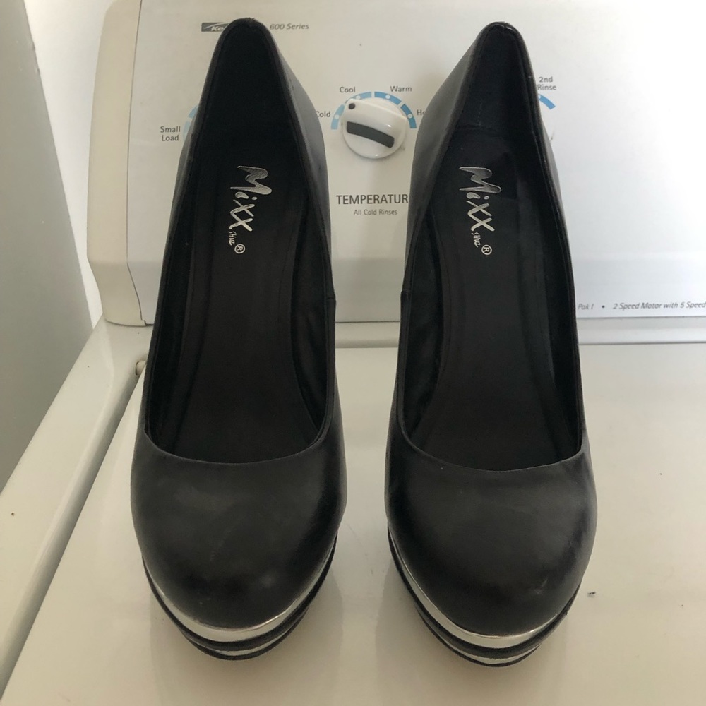 Black and silver high heels